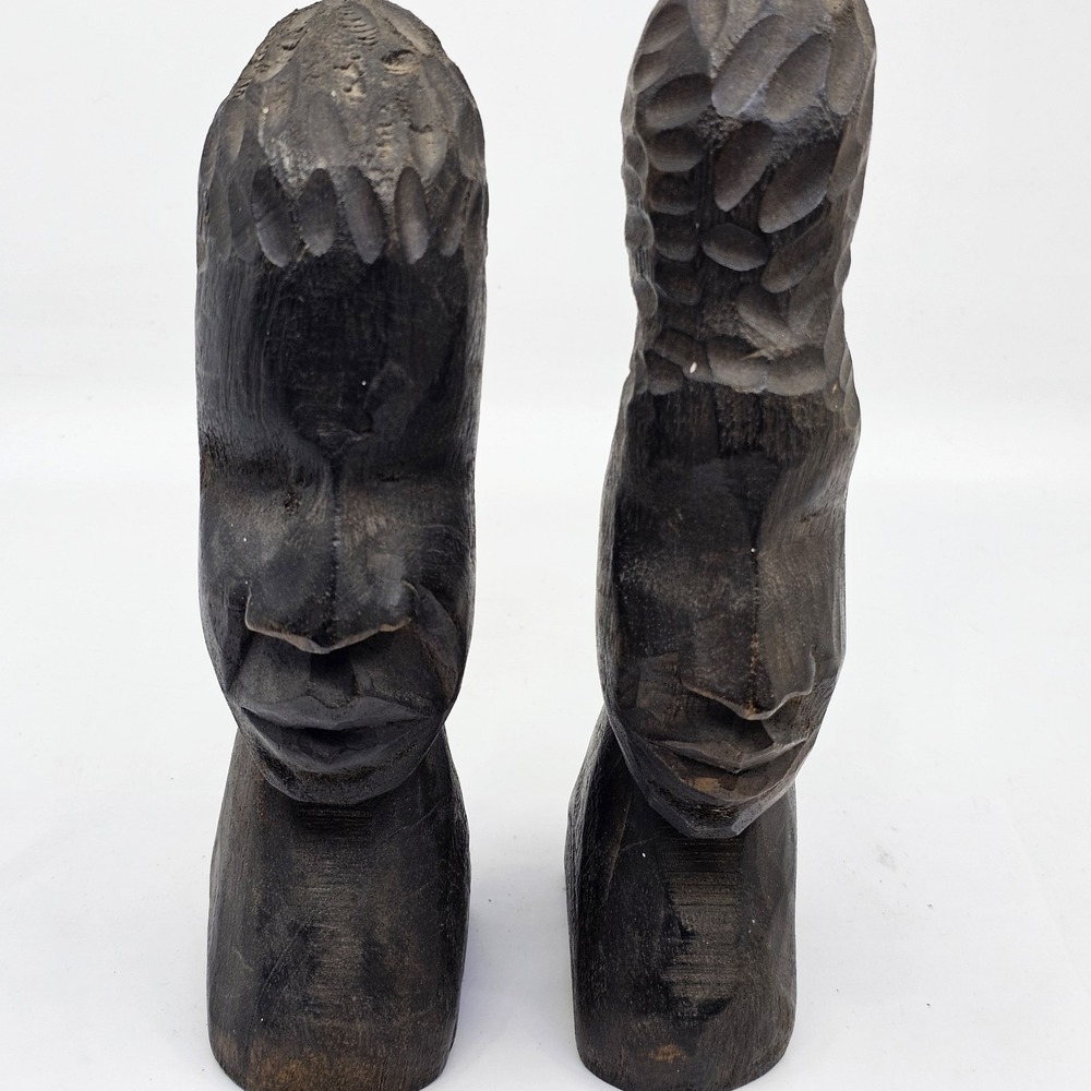 Vintage African Hand Carved Ebony Wood Sculpture Head Bust Face 8" Height Figure - Picture 2 of 4